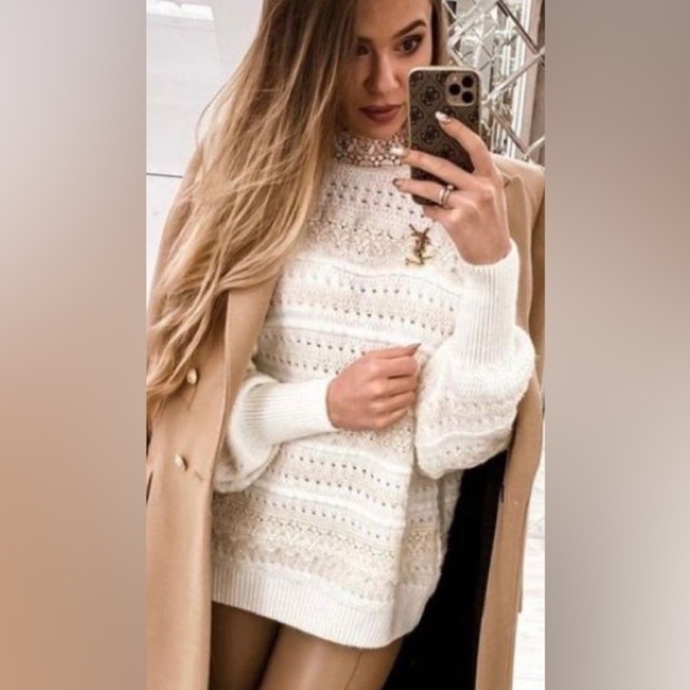 ZARA Blogger Favorite Lace Crochet Sweater Size S